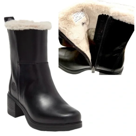 NIB Timberland Boots Dalston Vibe Faux Fur Lined Bootie Black Size 8 Brand New - Picture 2 of 16